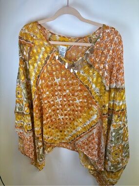 RUBY ROAD BLOUSE TOP CAPE 
WOMEN SIZE XL  YELLOW ORANGE MULTI 100% PONCHO STYLE